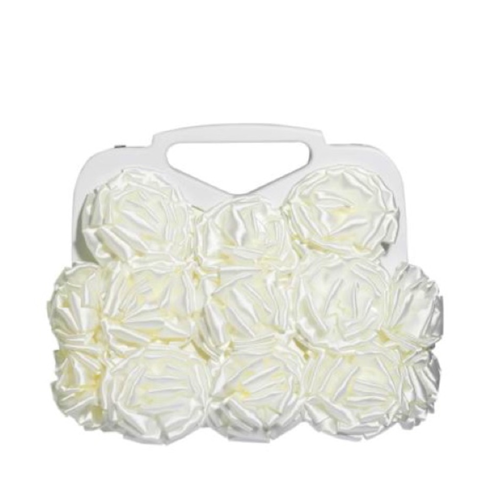 Akira White Large Satin Floral Appliqué Clutch Bag